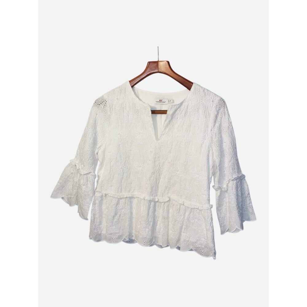 VINEYARD VINES 3/4 Sleeve White Island Eyelet Top Blouse // XS